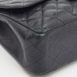 Pre Owned Chanel Black Quilted Caviar Leather Jumbo Classic Double Flap Bag