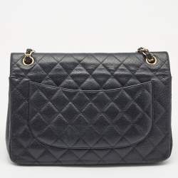 Pre Owned Chanel Black Quilted Caviar Leather Jumbo Classic Double Flap Bag
