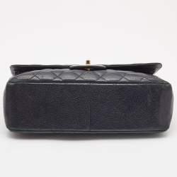 Pre Owned Chanel Black Quilted Caviar Leather Jumbo Classic Double Flap Bag