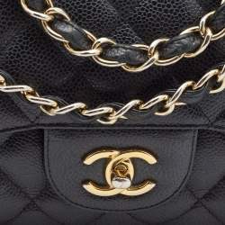 Pre Owned Chanel Black Quilted Caviar Leather Jumbo Classic Double Flap Bag