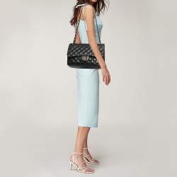 Pre Owned Chanel Black Quilted Caviar Leather Jumbo Classic Double Flap Bag