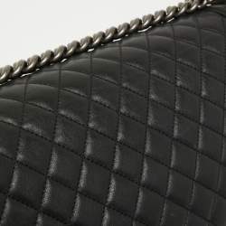 Pre Owned Chanel Black Quilted Leather Large Boy Flap Bag