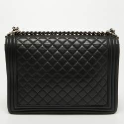 Pre Owned Chanel Black Quilted Leather Large Boy Flap Bag