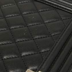 Pre Owned Chanel Black Quilted Leather Large Boy Flap Bag
