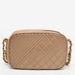 Pre Owned Chanel Beige Mixed Quilted Leather Small Coco Boy Camera Case Bag