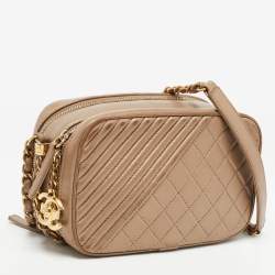 Pre Owned Chanel Beige Mixed Quilted Leather Small Coco Boy Camera Case Bag