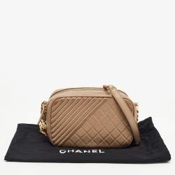 Pre Owned Chanel Beige Mixed Quilted Leather Small Coco Boy Camera Case Bag
