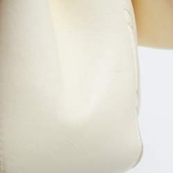 Pre Owned Chanel Cream Chevron Leather Medium Classic Single Flap Bag