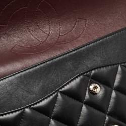 Pre Owned Chanel Black Quilted Lambskin Leather Jumbo Classic Double Flap Bag