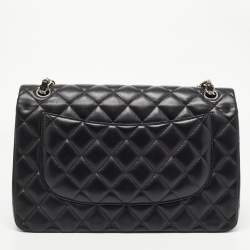 Pre Owned Chanel Black Quilted Lambskin Leather Jumbo Classic Double Flap Bag