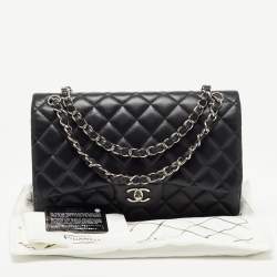 Pre Owned Chanel Black Quilted Lambskin Leather Jumbo Classic Double Flap Bag