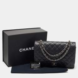 Pre Owned Chanel Black Quilted Caviar Leather Maxi Classic Double Flap Bag
