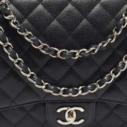 Pre Owned Chanel Black Quilted Caviar Leather Maxi Classic Double Flap Bag