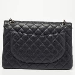 Pre Owned Chanel Black Quilted Caviar Leather Maxi Classic Double Flap Bag