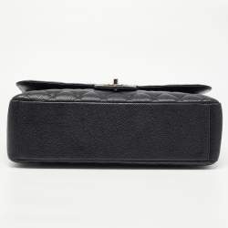 Pre Owned Chanel Black Quilted Caviar Leather Maxi Classic Double Flap Bag
