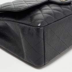 Pre Owned Chanel Black Quilted Caviar Leather Maxi Classic Double Flap Bag