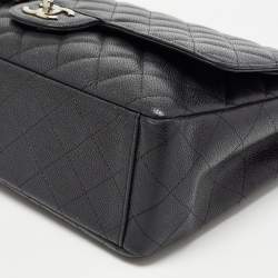 Pre Owned Chanel Black Quilted Caviar Leather Maxi Classic Double Flap Bag