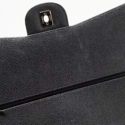 Pre Owned Chanel Black Quilted Caviar Leather Maxi Classic Double Flap Bag