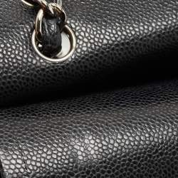 Pre Owned Chanel Black Quilted Caviar Leather Maxi Classic Double Flap Bag
