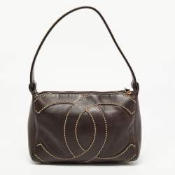Pre Owned Chanel Dark Brown Leather Wild Stitch CC Baguette Bag
