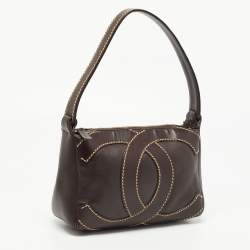 Pre Owned Chanel Dark Brown Leather Wild Stitch CC Baguette Bag
