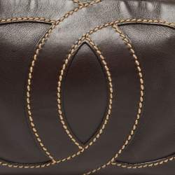 Pre Owned Chanel Dark Brown Leather Wild Stitch CC Baguette Bag