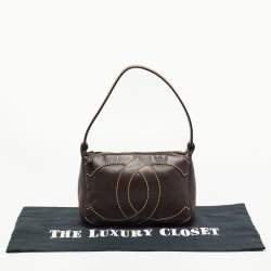 Pre Owned Chanel Dark Brown Leather Wild Stitch CC Baguette Bag