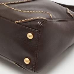 Pre Owned Chanel Dark Brown Leather Wild Stitch CC Baguette Bag