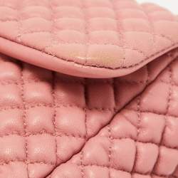 Pre Owned Chanel Pink Microquilted Leather Mini CC Flap Bag