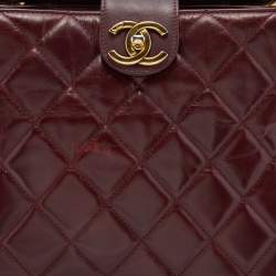 Pre Owned Chanel Burgundy Quilted Leather CC Portobello Tote