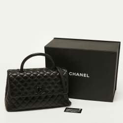Pre Owned Chanel Black Quilted Caviar Leather So Black Coco Top Handle Bag