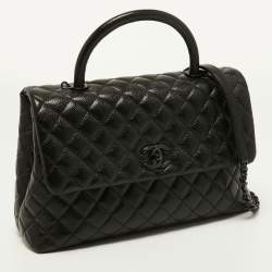 Pre Owned Chanel Black Quilted Caviar Leather So Black Coco Top Handle Bag