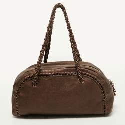 Pre Owned Chanel Bronze Leather Luxe Ligne Bowler Bag