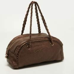 Pre Owned Chanel Bronze Leather Luxe Ligne Bowler Bag
