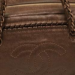 Pre Owned Chanel Bronze Leather Luxe Ligne Bowler Bag