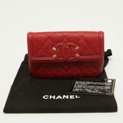 Chanel Red Quilted Caviar Leather Filigree Wallet
