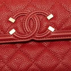 Chanel Red Quilted Caviar Leather Filigree Wallet