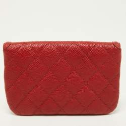 Chanel Red Quilted Caviar Leather Filigree Wallet