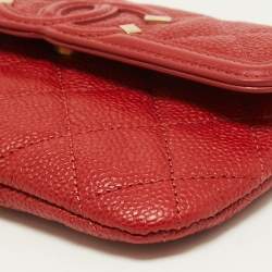 Chanel Red Quilted Caviar Leather Filigree Wallet