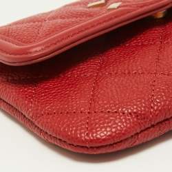 Chanel Red Quilted Caviar Leather Filigree Wallet