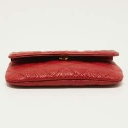 Chanel Red Quilted Caviar Leather Filigree Wallet