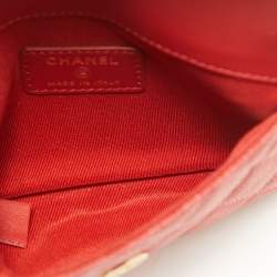Chanel Red Quilted Caviar Leather Filigree Wallet