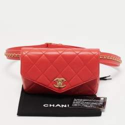 Pre Owned Chanel Orange Quilted Leather Envelope Flap Waist Bag