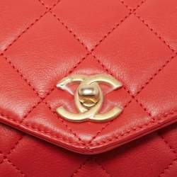 Pre Owned Chanel Orange Quilted Leather Envelope Flap Waist Bag