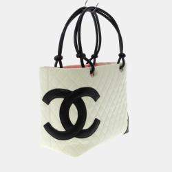 Pre Owned Chanel Black/White Leather Ligne Cambon Bag