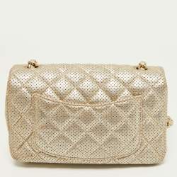 Pre Owned Chanel Gold Quilted Perforated Leather New Mini Classic Flap Bag