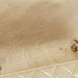 Pre Owned Chanel Gold Quilted Perforated Leather New Mini Classic Flap Bag