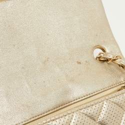 Pre Owned Chanel Gold Quilted Perforated Leather New Mini Classic Flap Bag