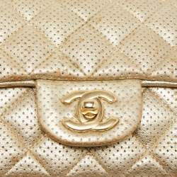 Pre Owned Chanel Gold Quilted Perforated Leather New Mini Classic Flap Bag