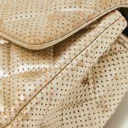 Pre Owned Chanel Gold Quilted Perforated Leather New Mini Classic Flap Bag